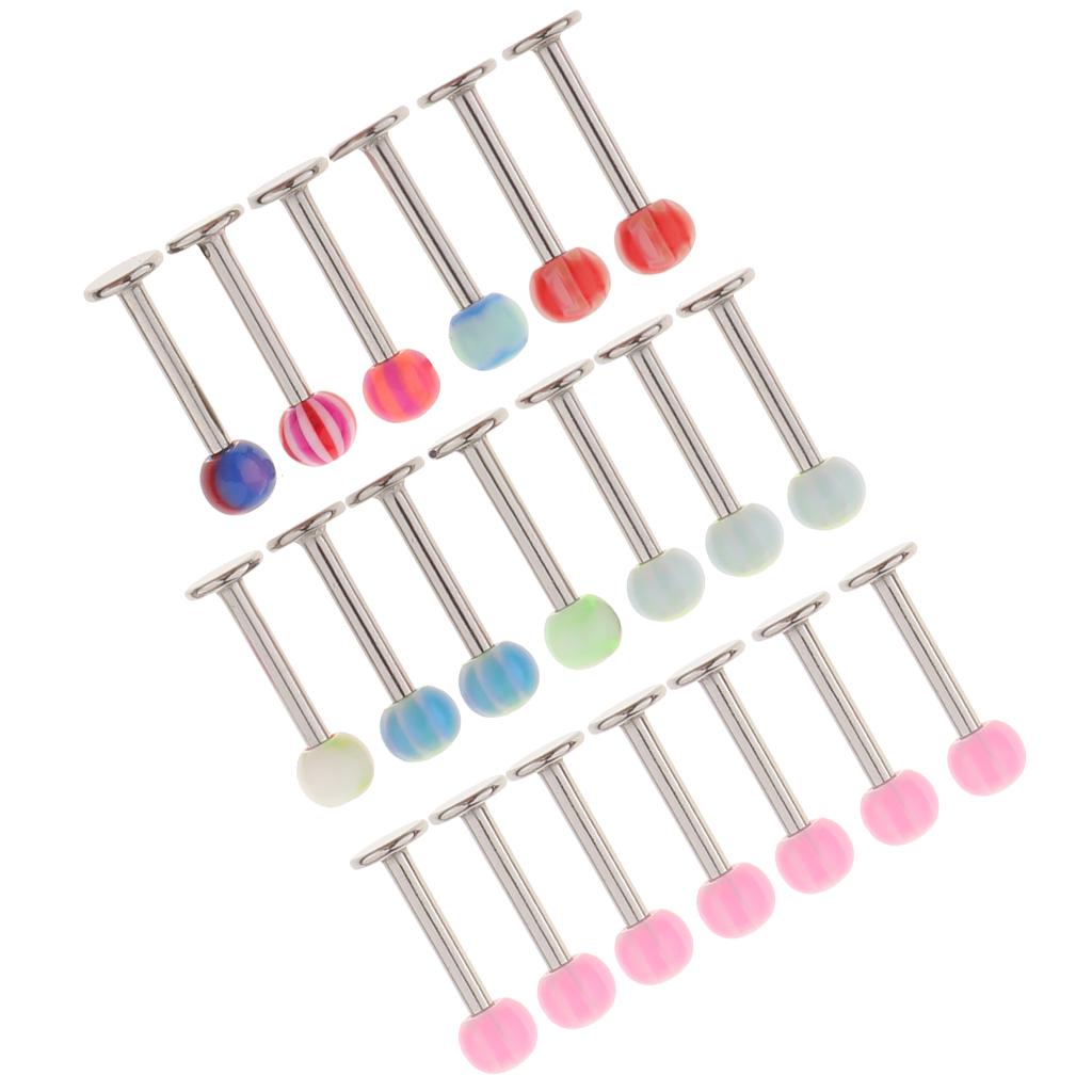 20pcs Stainless Steel 18g Labret Stud Nose Lip Rings Set Piercing Jewelry
