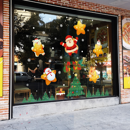 Decal trang trí Noel hít tĩnh điện - Ông già Noel và những ngôi sao sáng