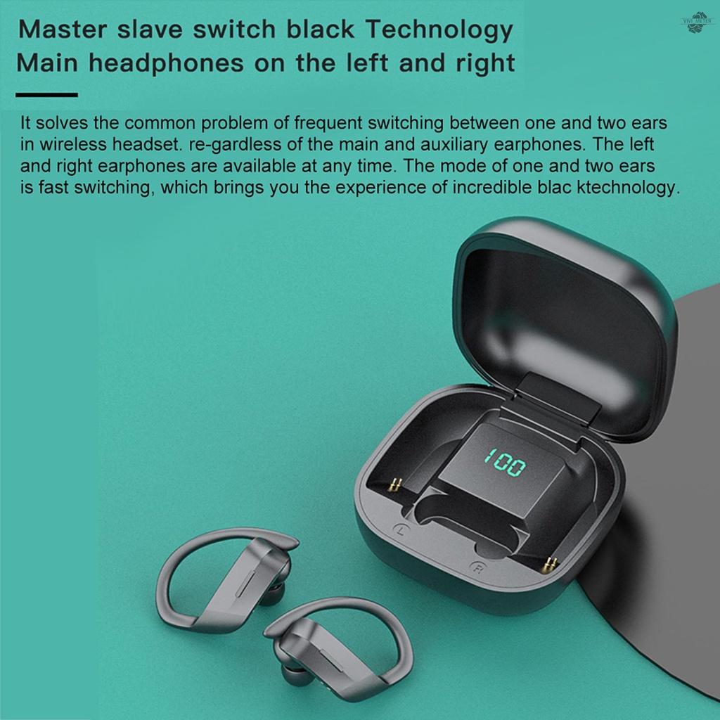 Wireless Headset Bluetooth 5.0 300mAh Sport Ear Hook Earphones with Mic Digital Display Music Earbuds for Phones