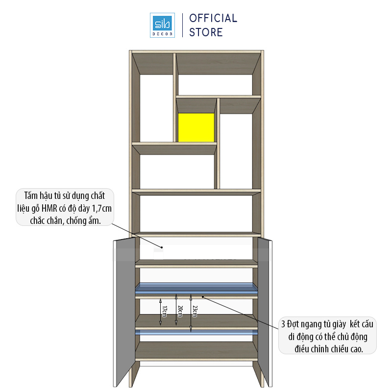 Kệ Giày Gỗ Ngăn Phòng Đa Năng SIB Decor Để Sách, Đồ Trang Trí Hiện Đại