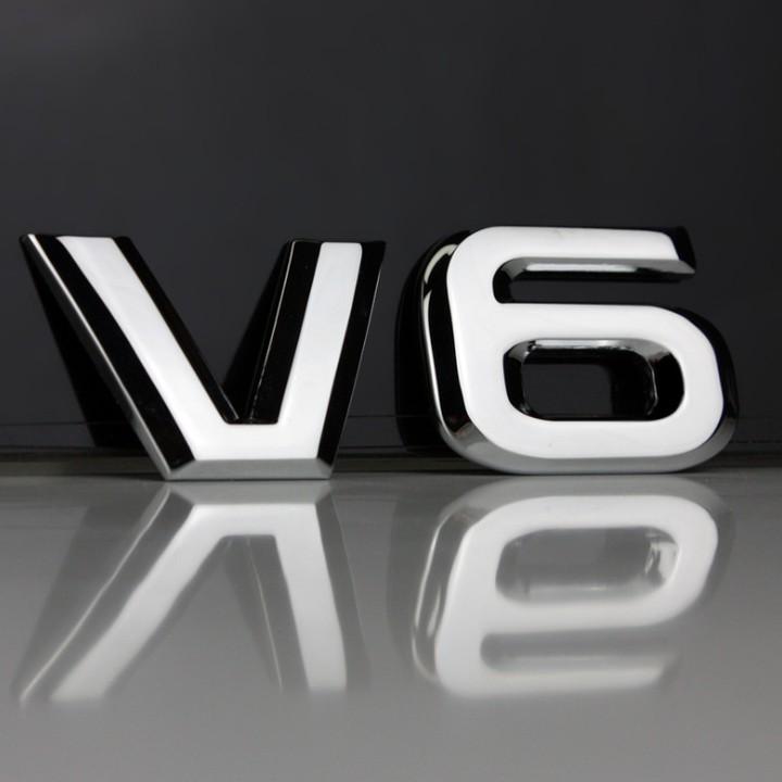 Decal tem chữ V6 inox dán ô tô G40107 (Kích thước 9* 3.5cm, kèm băng keo 3M