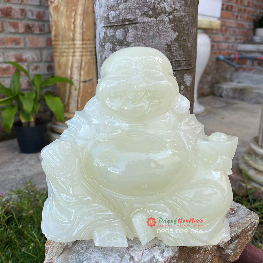 Tượng Phật Di lặc đá ngọc Pakistan 15cm - đá Non Nước