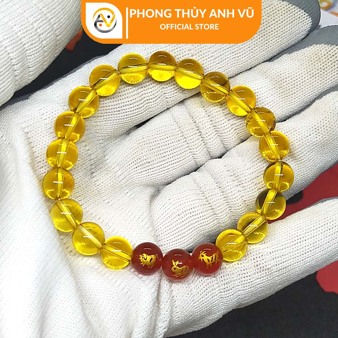 Vòng thạch anh vàng tam hợp hợi mão mùi - size 8 10ly cho nữ - may mắn tài lộc - Vòng Tam Hợp Anh Vũ