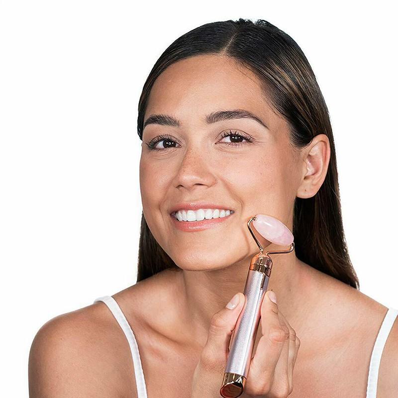 Máy Lăn Mặt Rung Bằng Đá Thạch Anh Hồng Với 2 Đầu Mát Xa 2 Chức Năng Giúp Làn Da Trẻ Trung Khoẻ Mạnh -- Hàng Chất Lượng KST