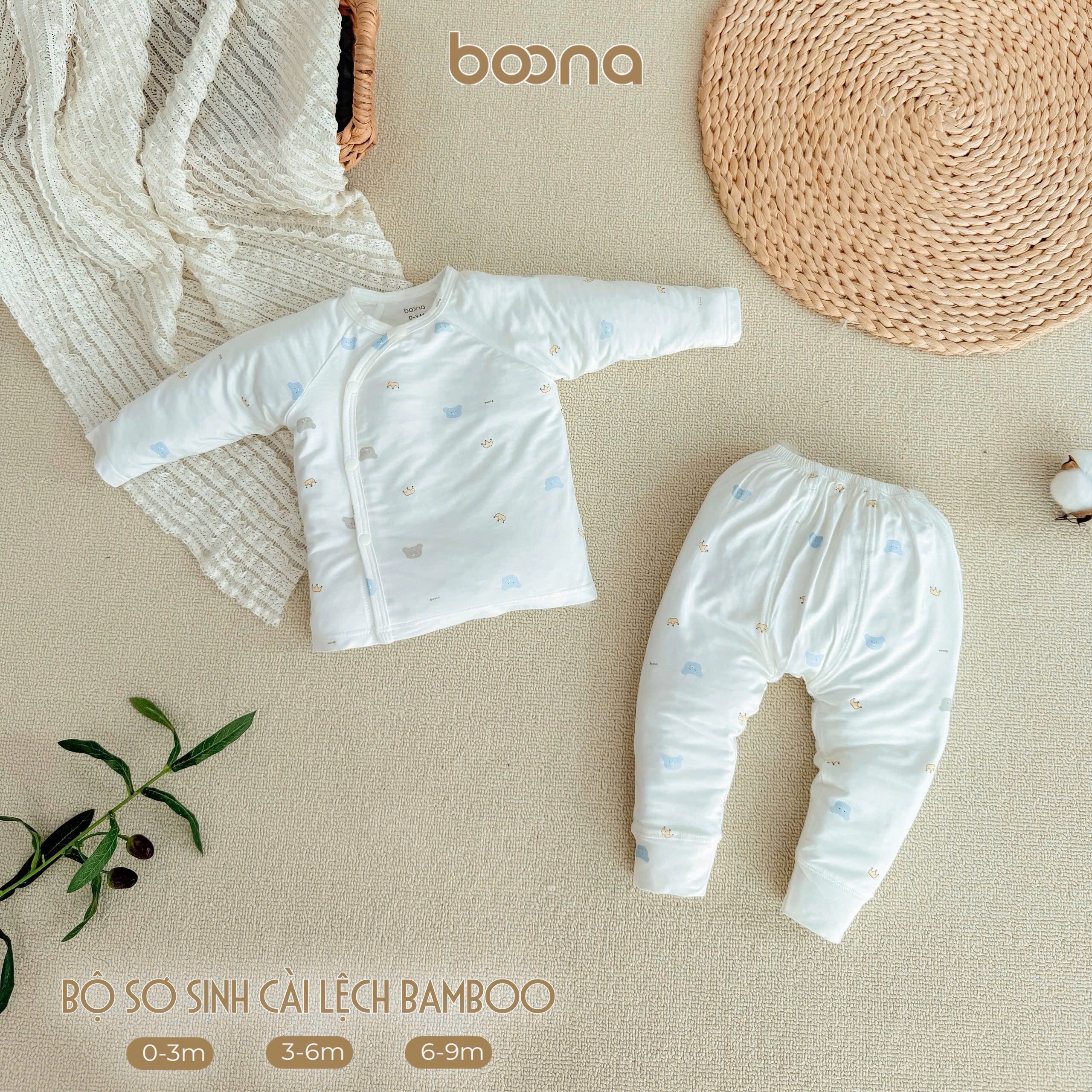 Bộ sơ sinh cài lệch bamboo sợi tre Boona