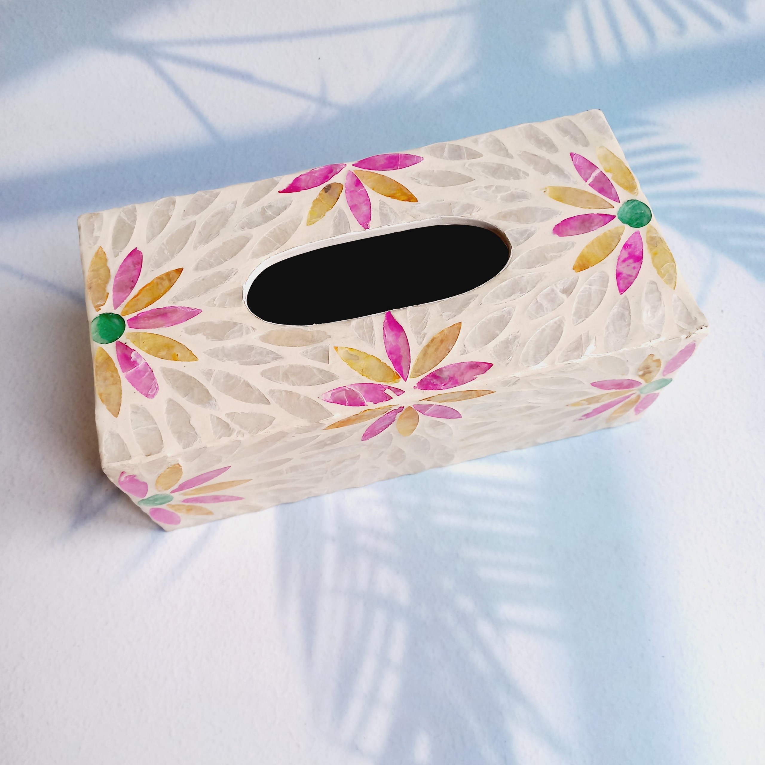 Hộp Đựng Giấy Ăn Khảm Trai Thủ Công 23x11x8cm Họa Tiết Hoa Lá Của Vitrapro, Decor Trang Trí Siêu Đẹp
