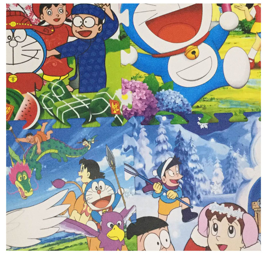 Bộ 4 tấm Thảm xốp lót sàn ECOBABY an toàn cho bé - hình Doraemon - kích thước 1 tấm 60x60cm, độ dày khoảng 0,9-1cm