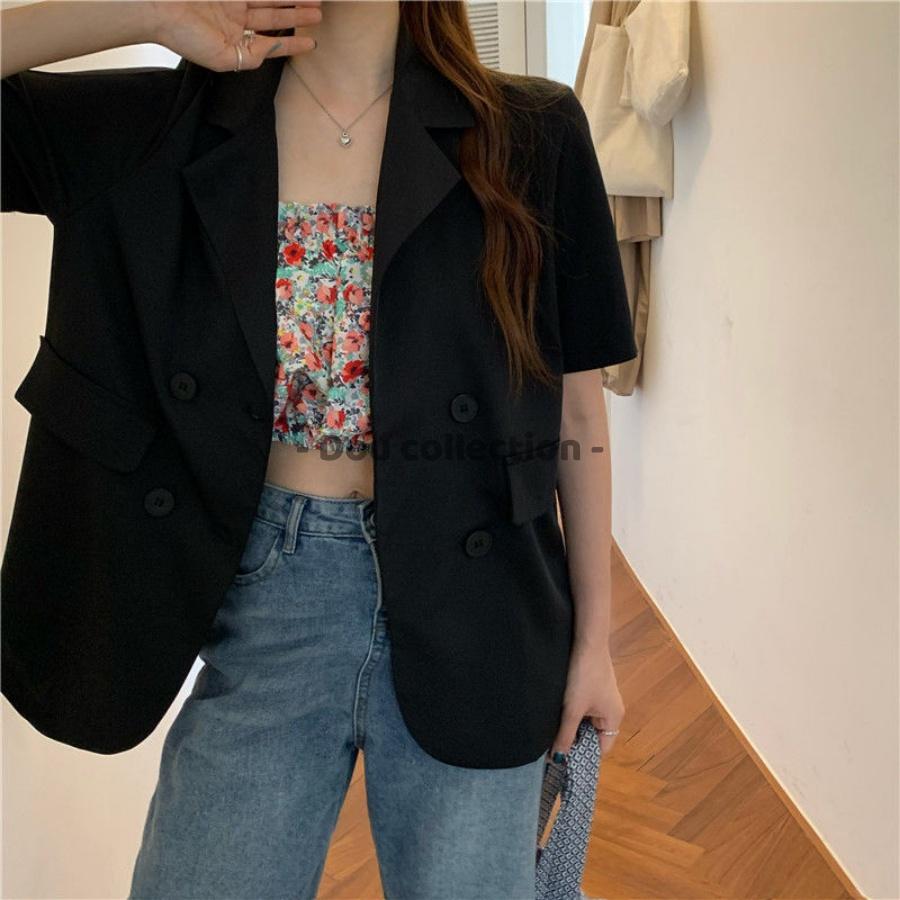 Áo Blazer Tay Ngắn Dáng Rộng Trơn Phong Cách Hàn Quốc - Mã TA012