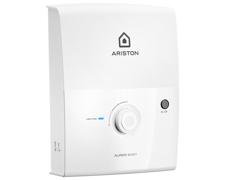 AURES EASY 4.5P Máy nước nóng trực tiếp Ariston AURES EASY 4.5P Bơm trợ lực, Cầu dao chống rò điện ELCB, Vỏ chống thấm [Hàng Chính Hãng]