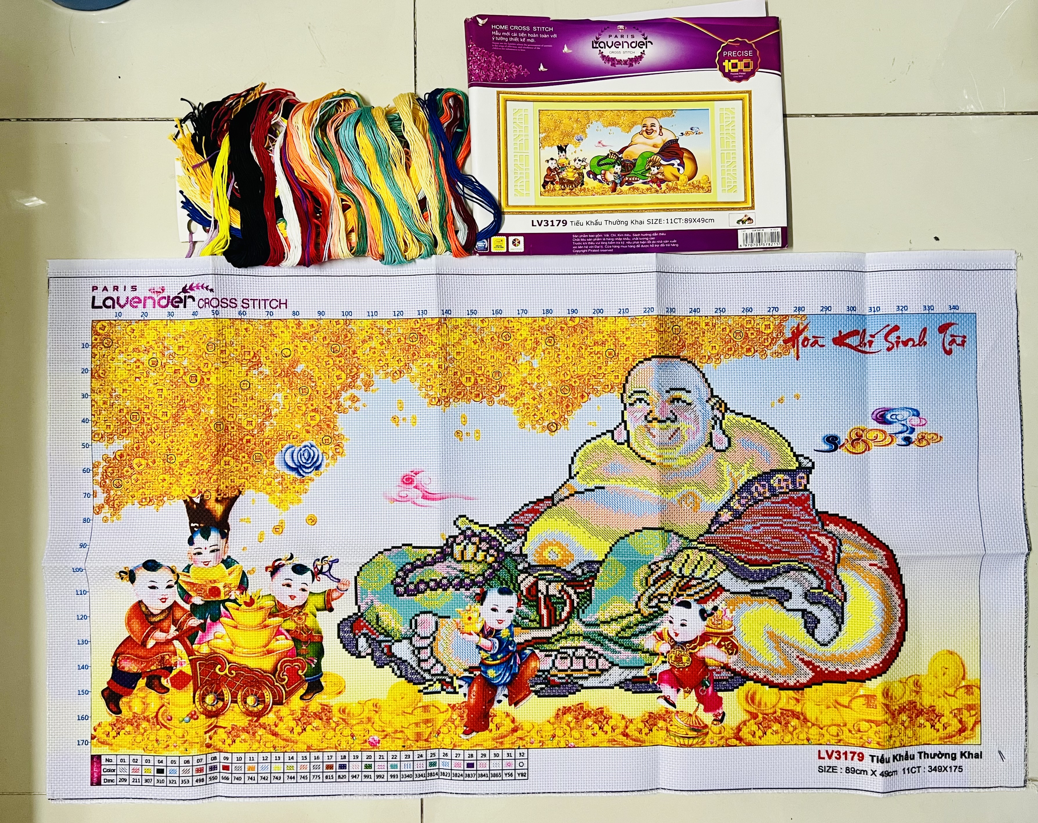 Tranh thêu chữ thập Phật di lặc LV3178, kích thước 86 x 41 cm