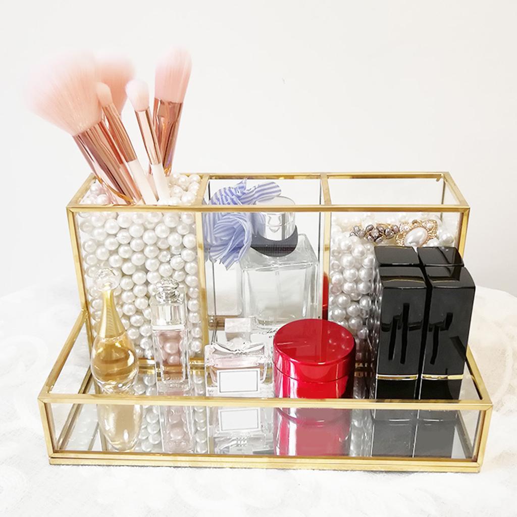 2pcs Makeup Organizer Clear Glass Cosmetic Drawers Holder Case Box Storage