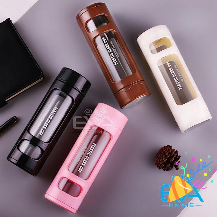Bình Nước 2 Lớp Class Cup Lõi Thủy Tinh Nhựa PP Bên Ngoài Chống Rơi Vỡ Có Ngăn Lọc Trà Dung tích 400ml