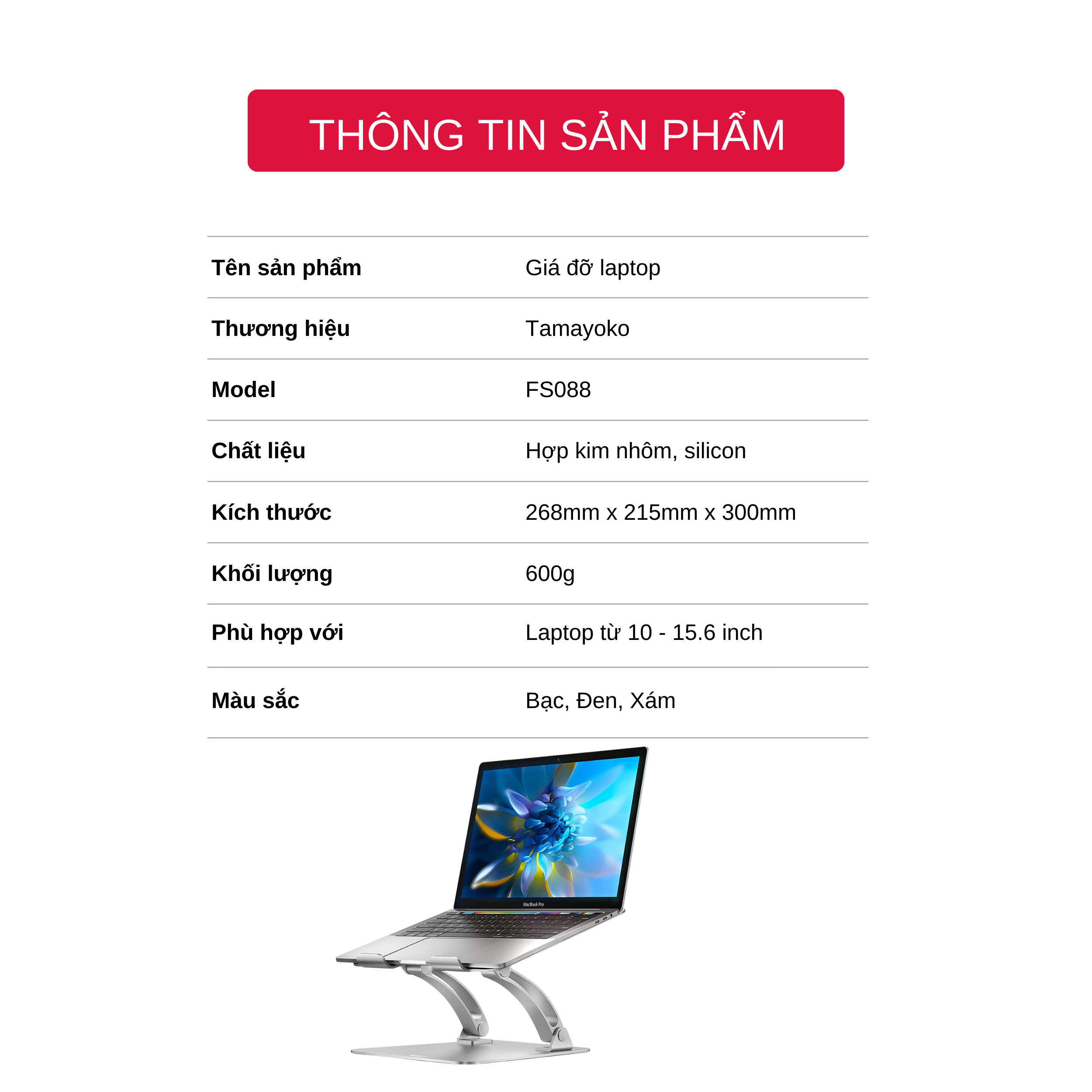 Giá Đỡ Máy Tính, Laptop, iPad, Macbook Hợp Kim Nhôm Cao Cấp. Hỗ Trợ Tản Nhiệt Chống Mỏi Cổ, Vai, Gáy. Hàng Chính Hãng Tamayoko