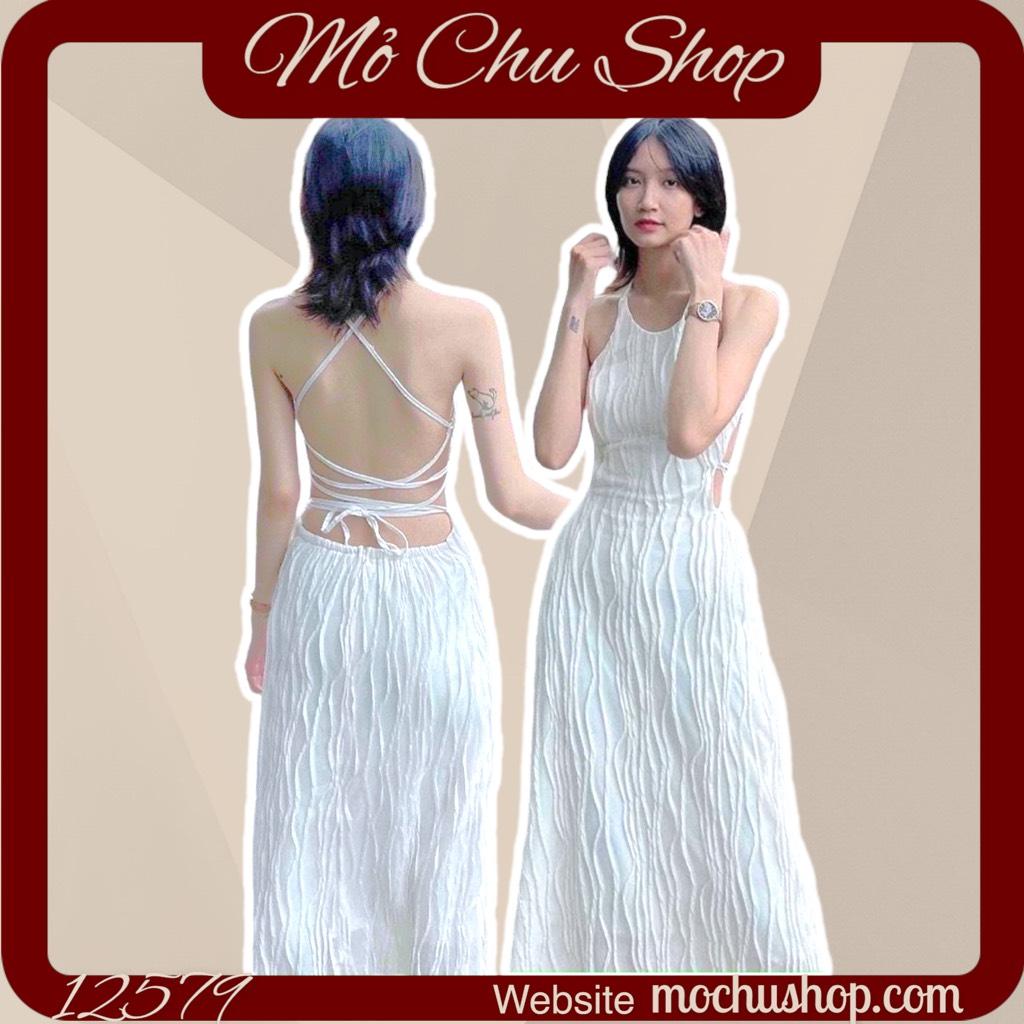 ĐẦM MAXI CỔ YẾM ĐAN DÂY LƯNG 12579