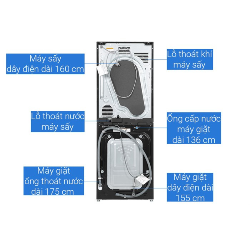Tháp giặt sấy LG giặt 14kg sấy 10 kg WT1410NHB - Hàng Chính Hãng - Mới 100%