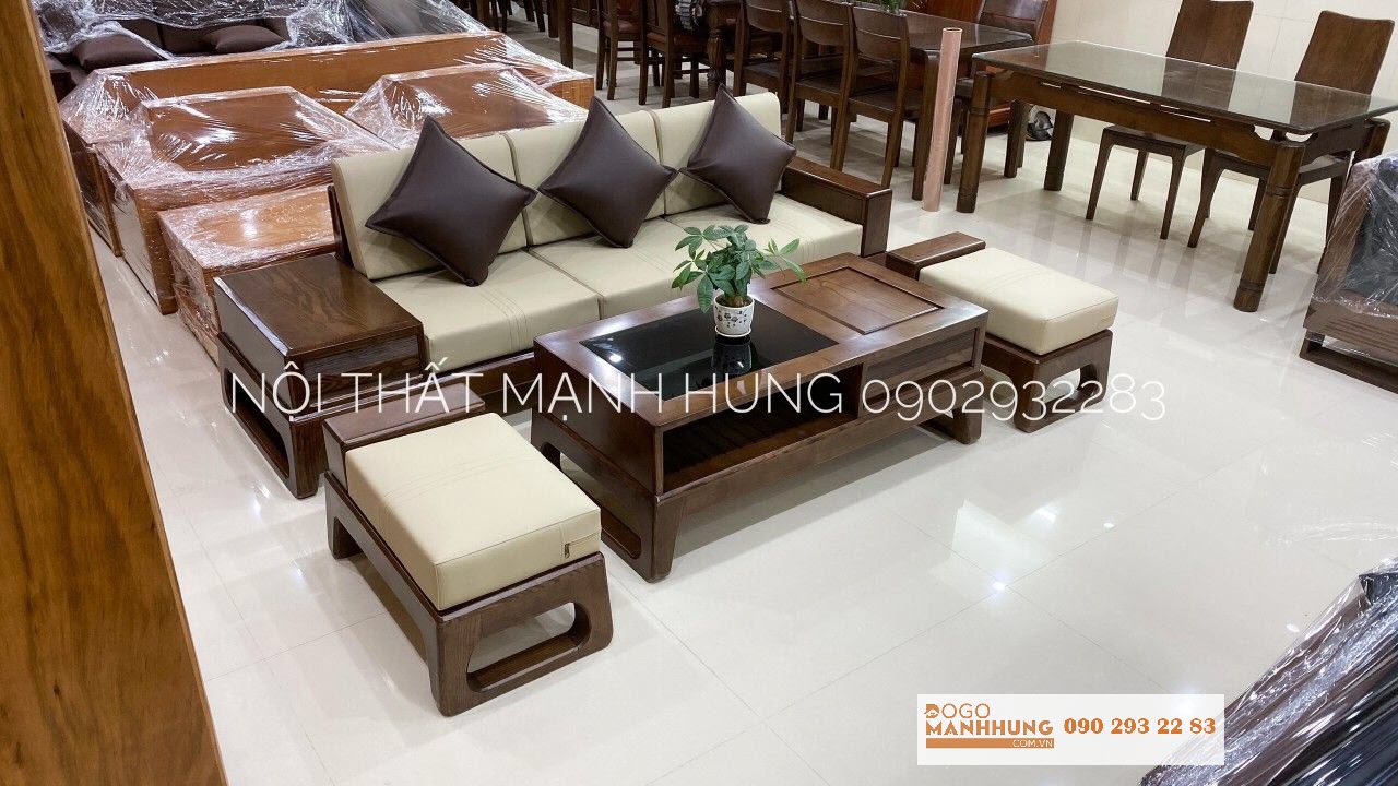 Bộ sofa góc gỗ mẫu 2 đôn S01