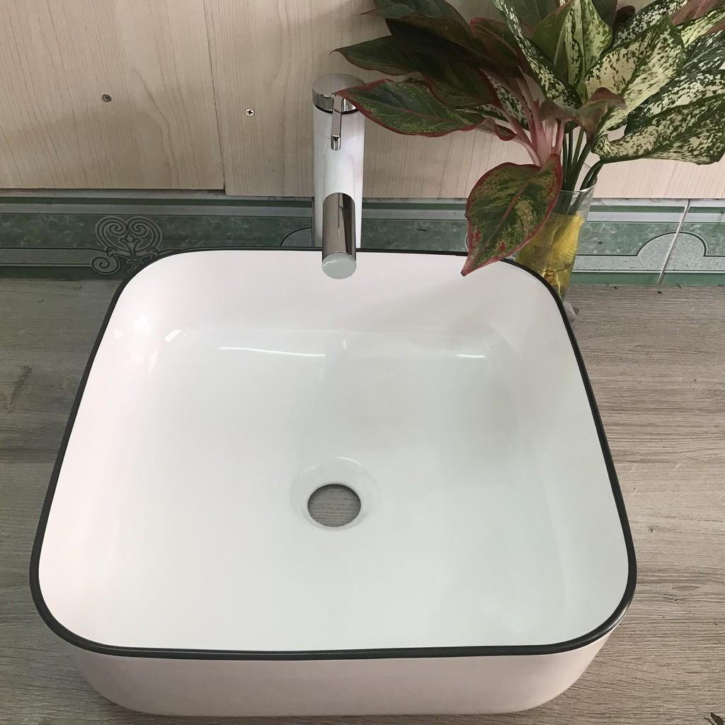 LAVABO VUÔNG TRẮNG VIỀN ĐEN