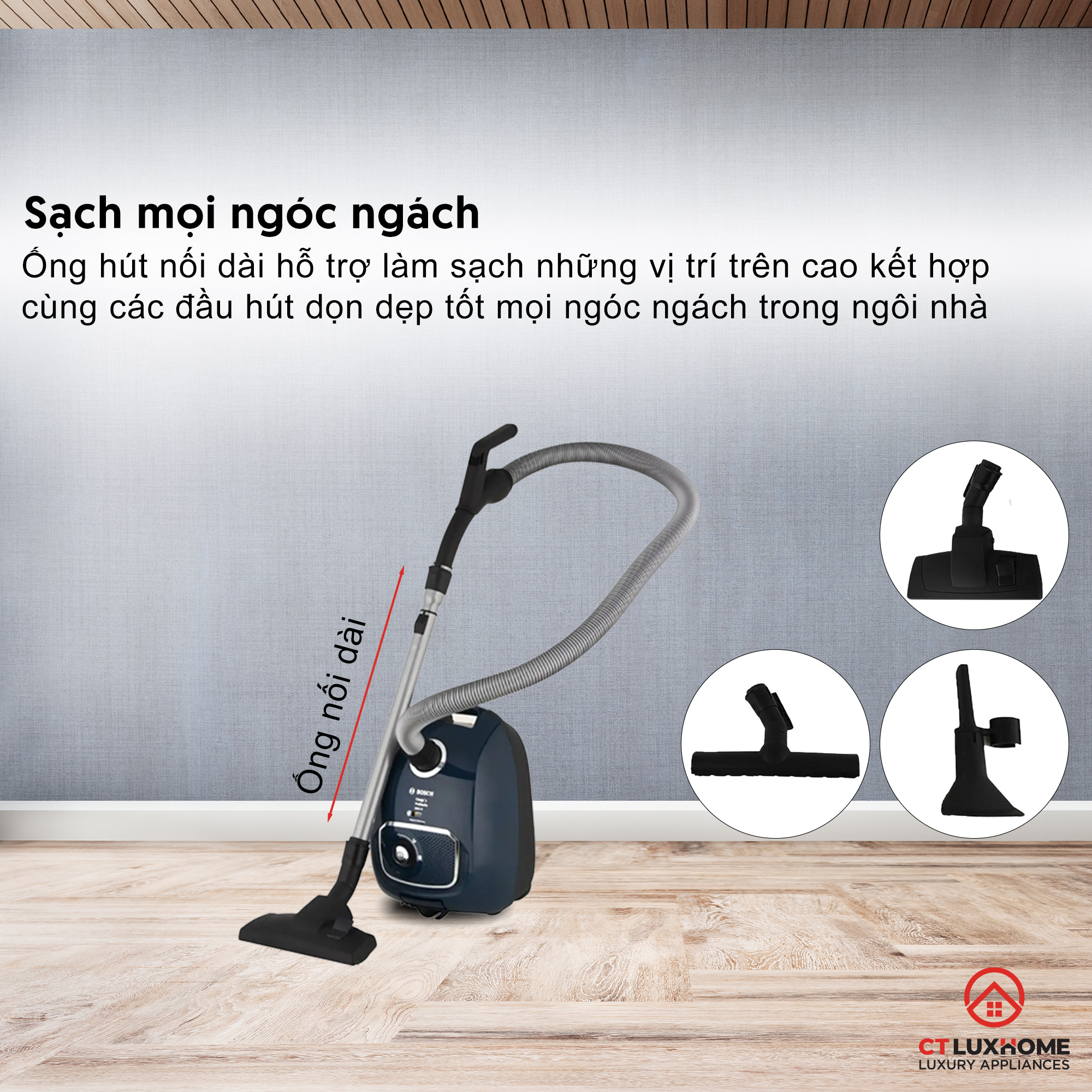 Máy Hút Bụi Có Dây Bosch BGLS42035, 2000W, 10A, 10m, túi chứa bụi 4 lít [Hàng chính hãng]