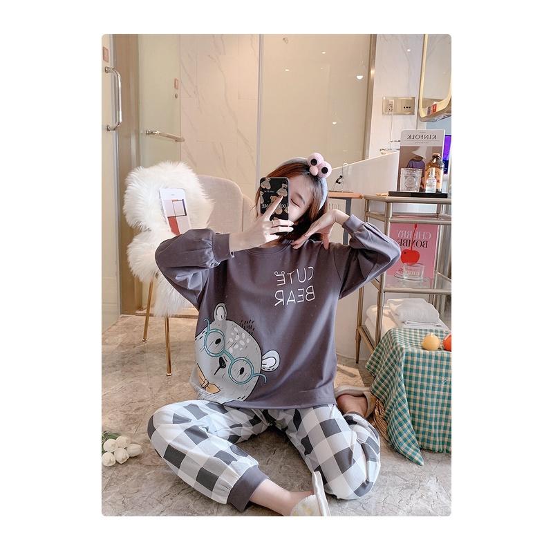 Bộ Mặc Nhà Bộ Ngủ Nữ Chất Thun Cotton Tay Dài Thu Đông Họa Tiết Dễ Thương Thời Trang Cao Cấp