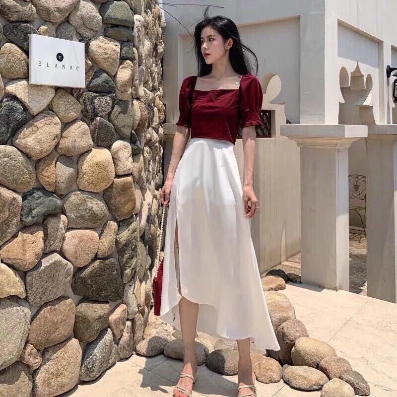 Sét bộ thời trang nữ kèm chân váy xẻ siêu hot