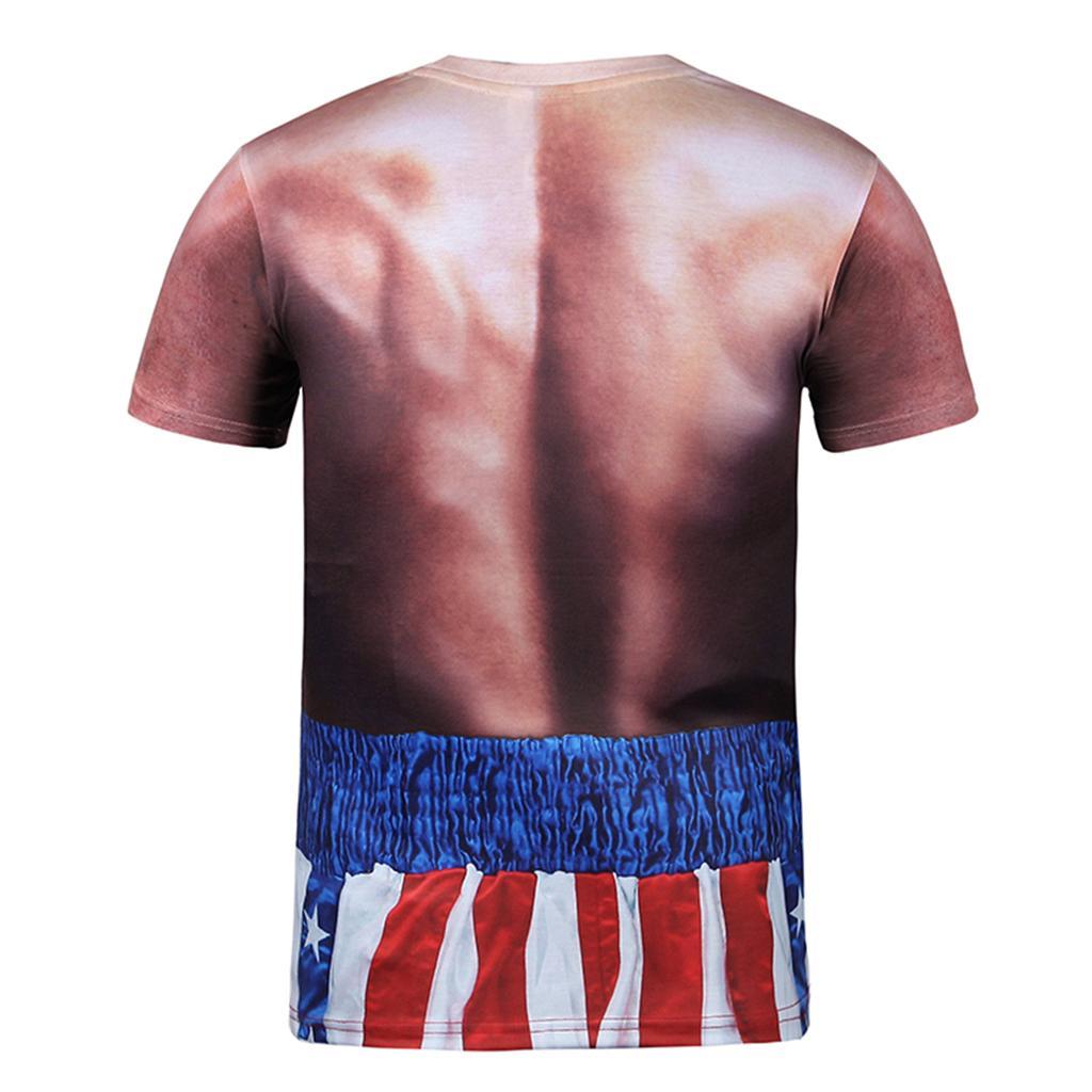 Funny American Style T-Shirt Men Summer 3D Print Crew Neck Short Sleeve Muscle Man Tee M-3XL