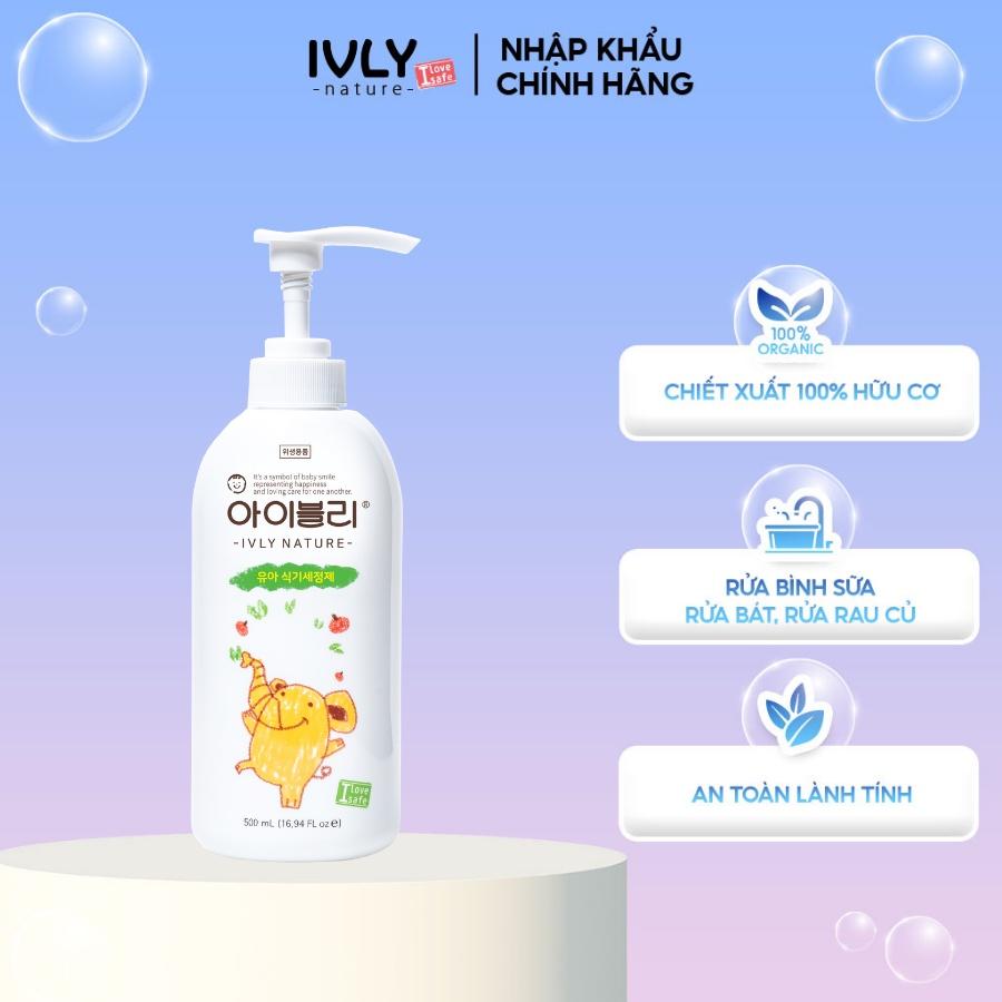 Nước rửa bình sữa và bát đĩa dạng gel IVLY NATURE chiết xuất hoàn toàn từ thiên nhiên nhập khẩu Hàn Quốc 500ml ivly002