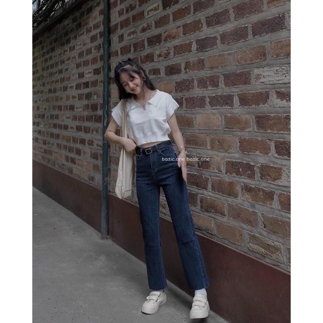 Áo len cộc tay cổ polo dáng basic