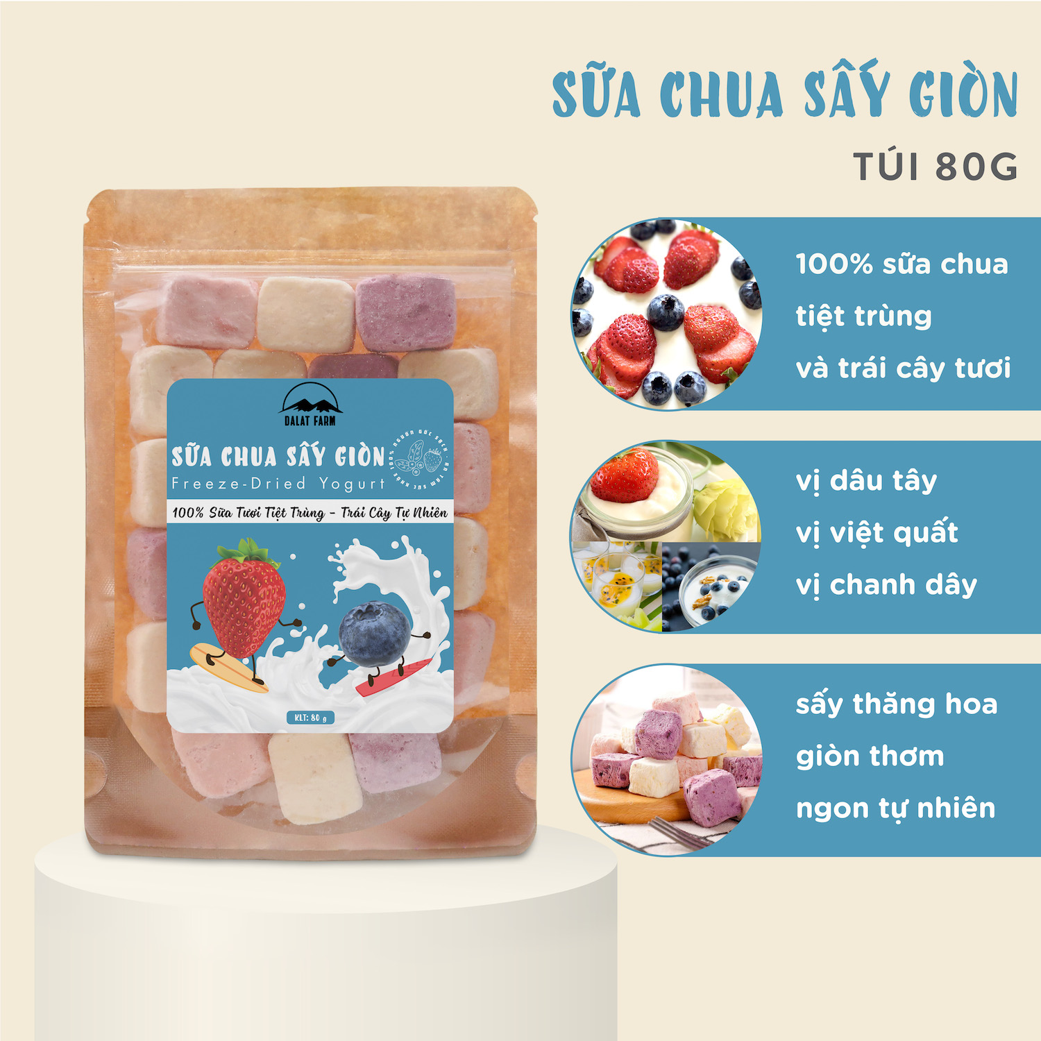 Sữa Chua Sấy Giòn DalatFarm - Túi 80g