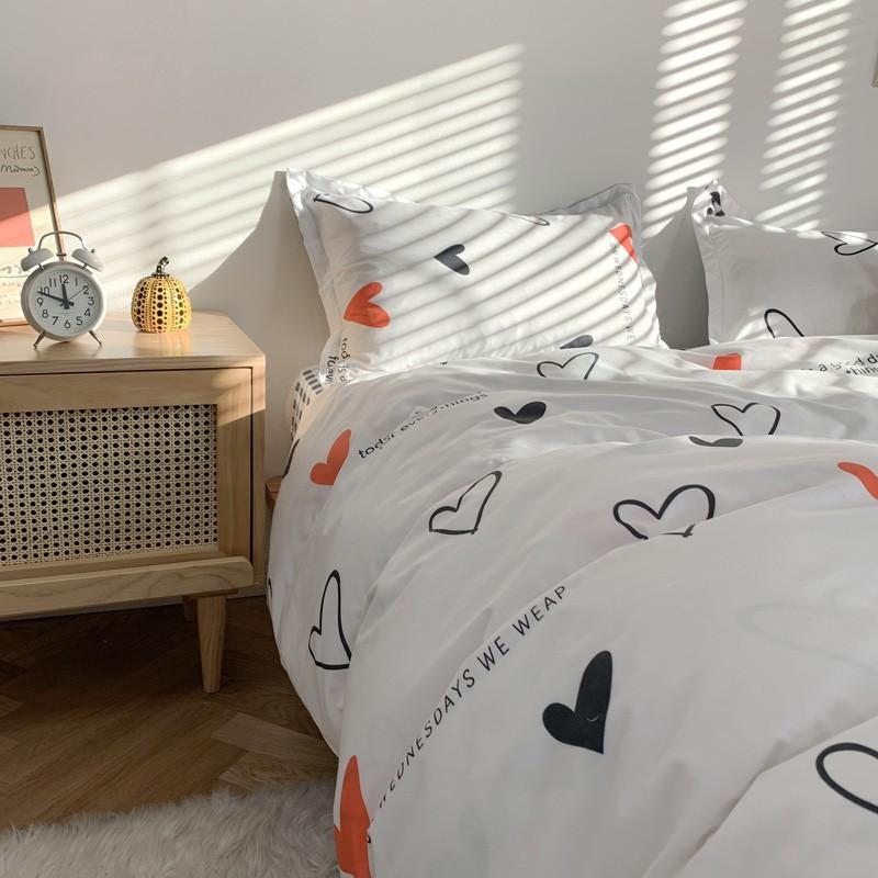 Bộ Chăn Ga Gối Poly Cotton Tim Trắng Caro