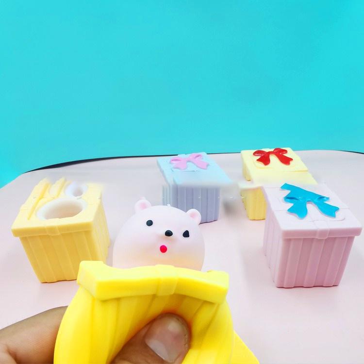 Squishy Mochi thú lộn hộp quà hình thỏ trắng gấu hồng mềm mịn dễ thương chân thực giảm stress