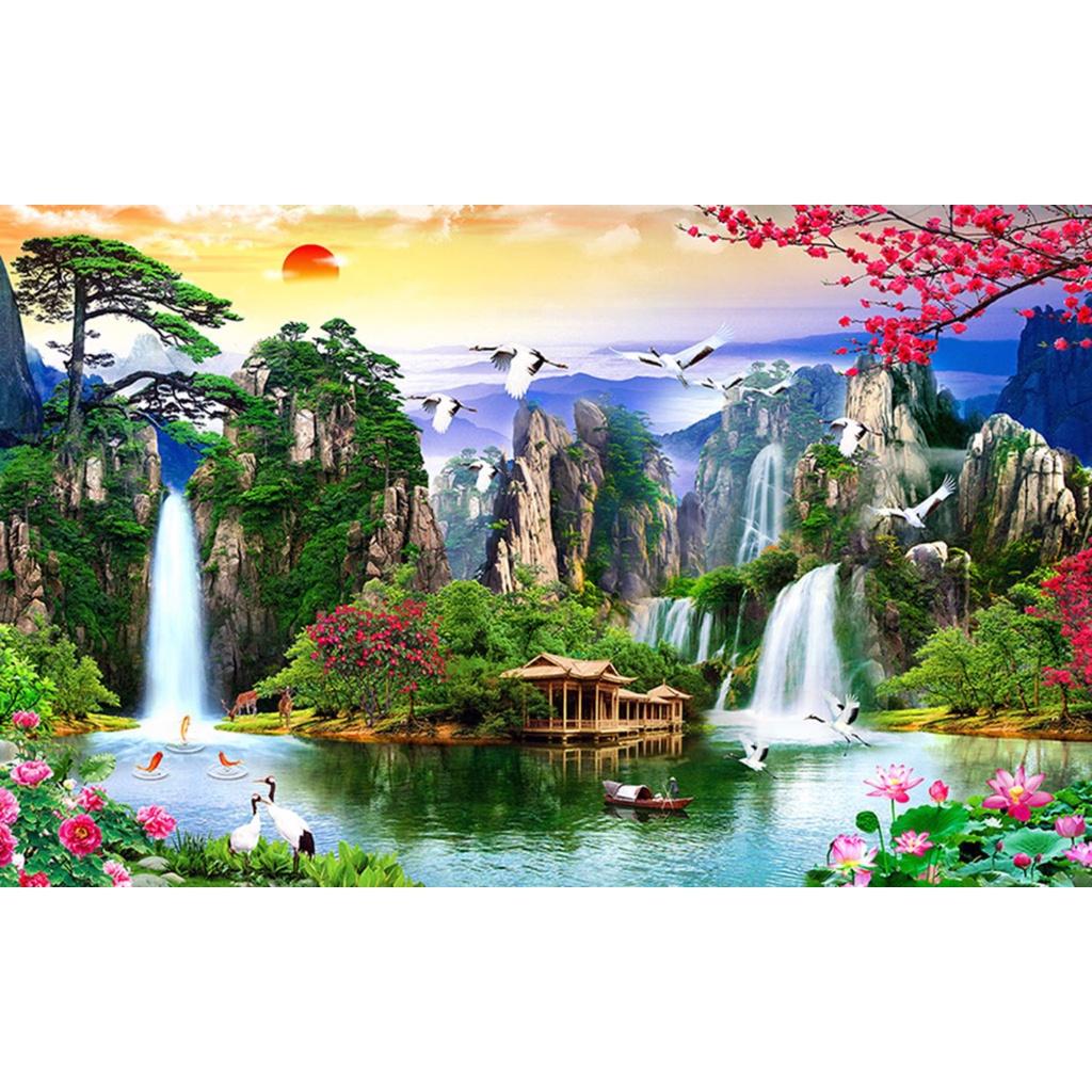 Tranh phong thủy - Sơn thủy hữu tình - thủy mặc in decal