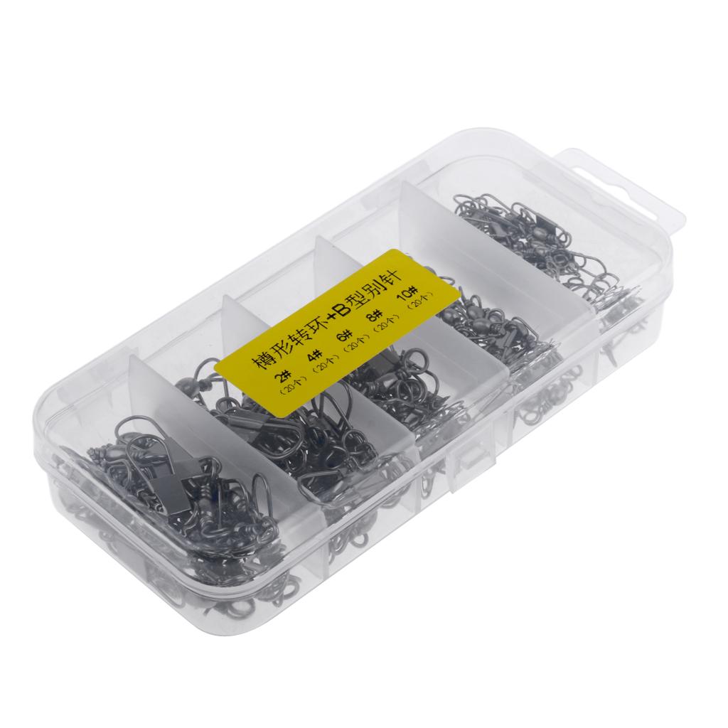 100Pcs 2#-10# Rolling Barrel Fishing Swivels with Interlock Snap Connectors