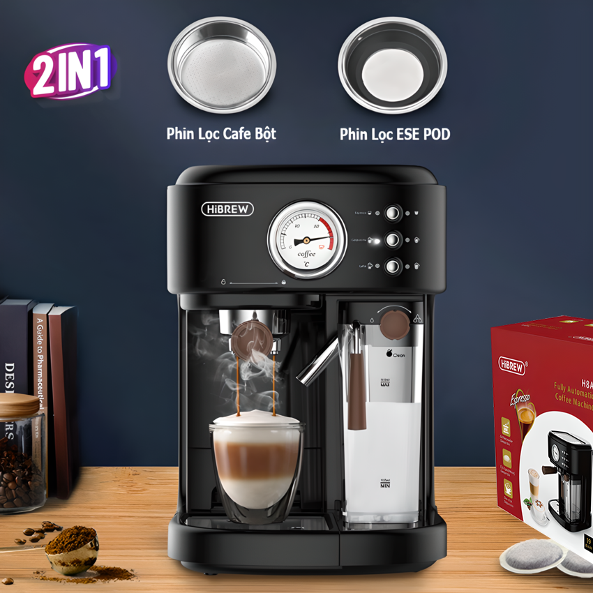 Máy pha cà phê Espresso chuyên nghiệp thương hiệu Mỹ HiBREW cao cấp H8A - Hàng Chính Hãng