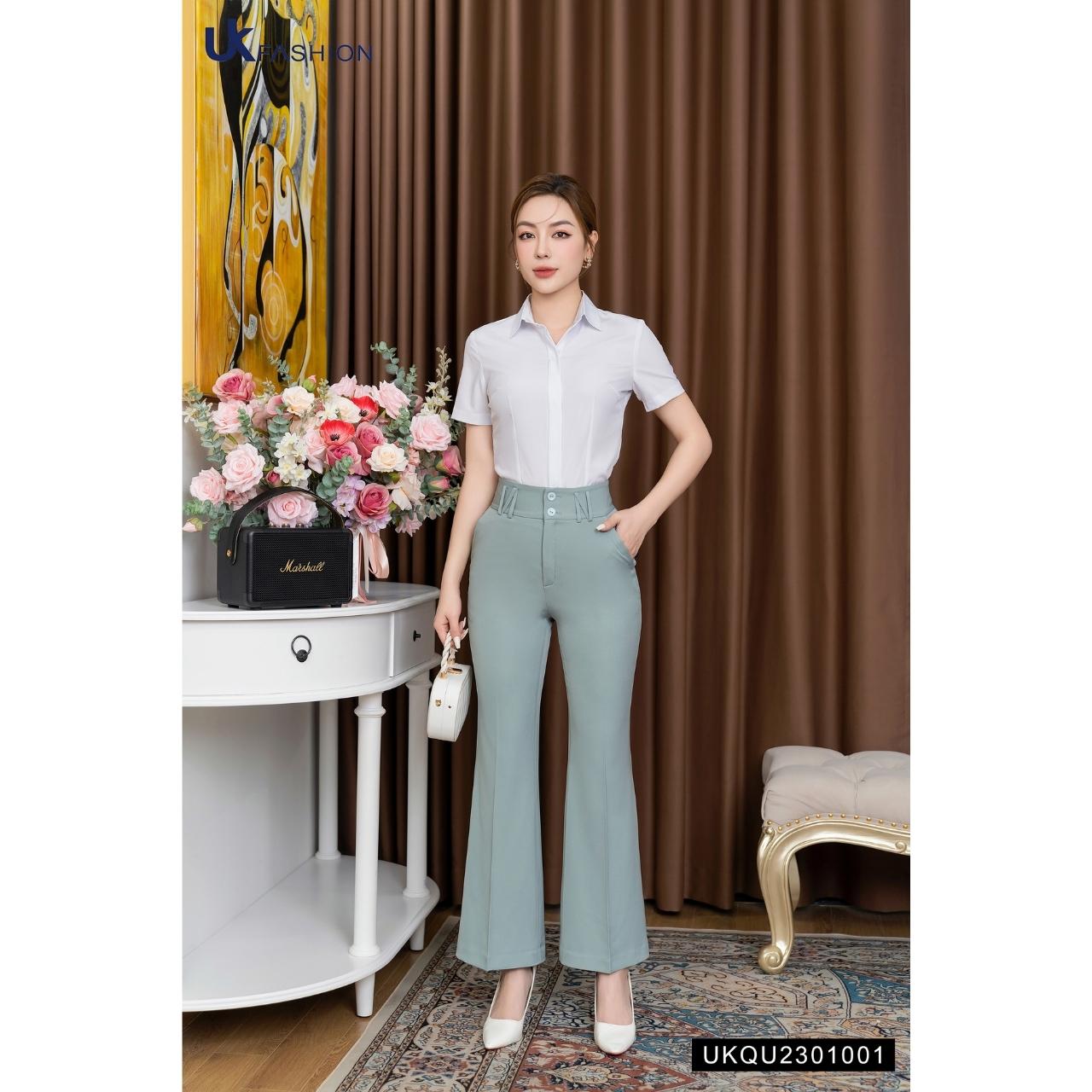 Quần Ống Loe Nữ NK FASHION Thiết Kế Cạp Cao 2 Cúc Chất Vải Nhập Hàn Dày Dặn Đứng Phom Phong Cách Thanh Lịch UKQU2301001