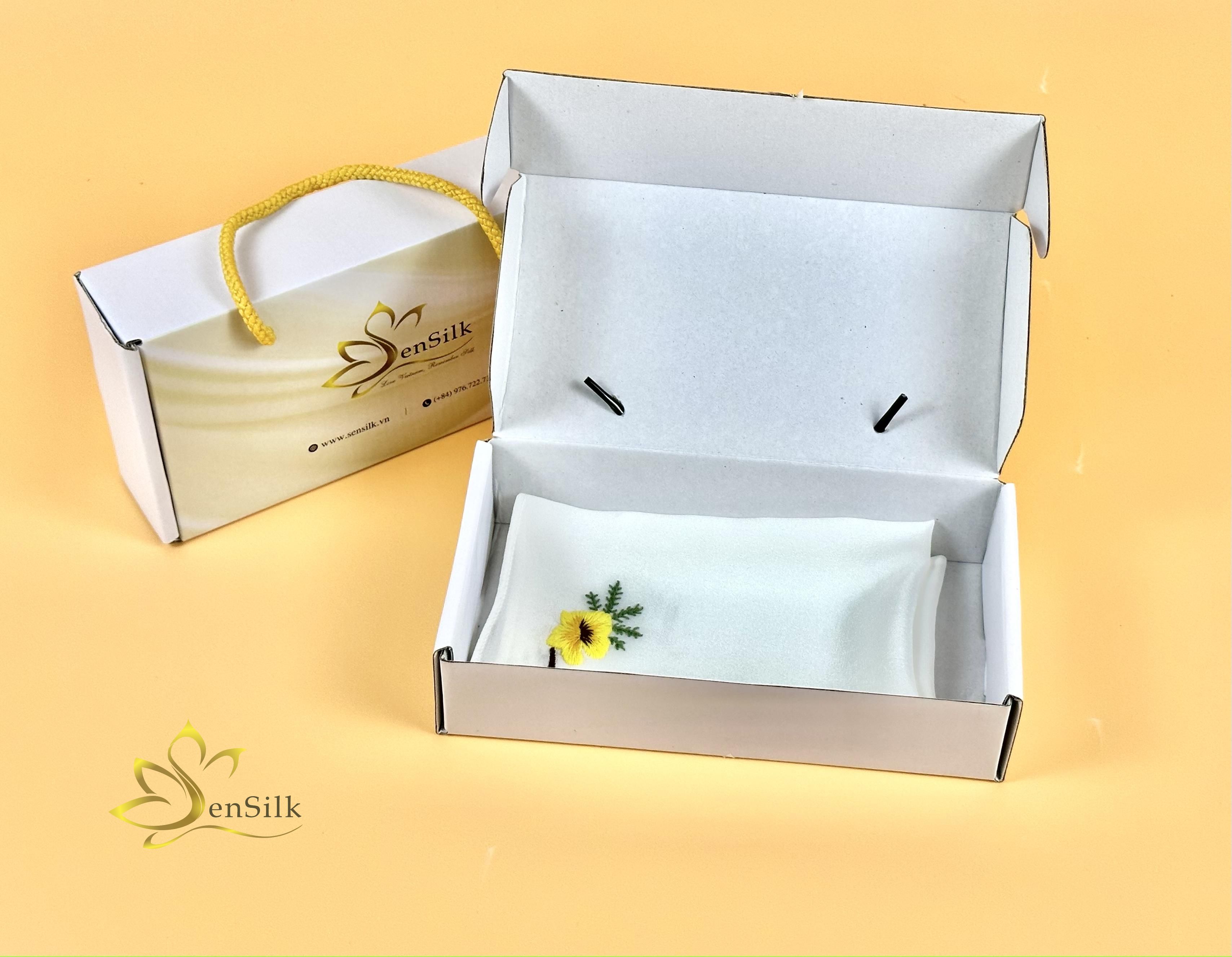 Khăn Tay Lụa Thêu SenSilk Hoa Phượng Vĩ – Quà Tặng Tuổi Học Trò, Embroidered Handkerchief Silk