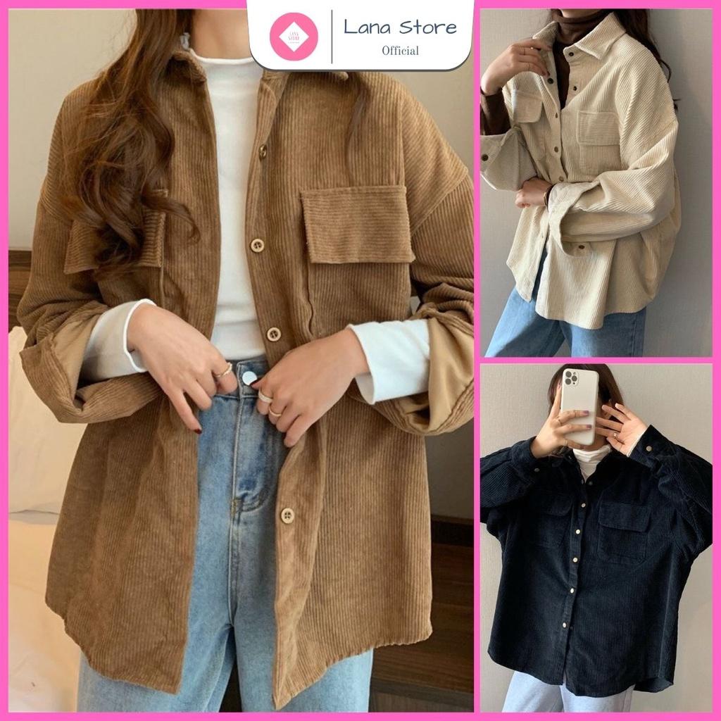 Áo Khoác Sơmi Nhung Tăm 2 Túi Nắp Form Unisex Mịn Đẹp Rộng Thoải Mái