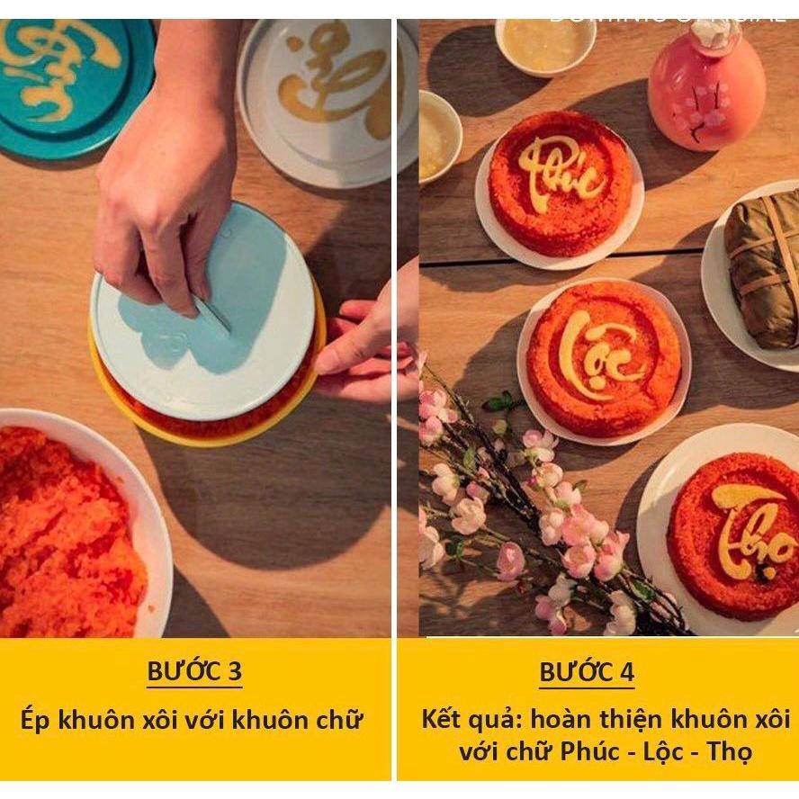 BỘ KHUÔN LÀM XÔI PHÚC LỘC THỌ 5 CHI TIẾT SIZE 12X7CM - KHUÔN TẠO HÌNH XÔI PHÚC LỘC THỌ SẮC NÉT CHẤT LIỆU NHỰA