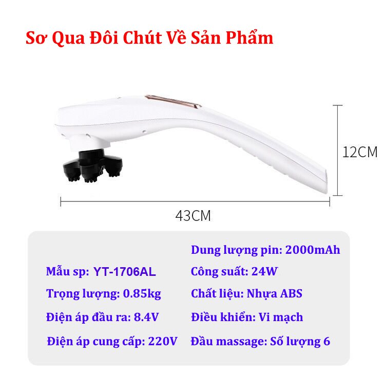 Máy Massage Cầm Tay Không Dây YT-1706AL Pin 2000mAh