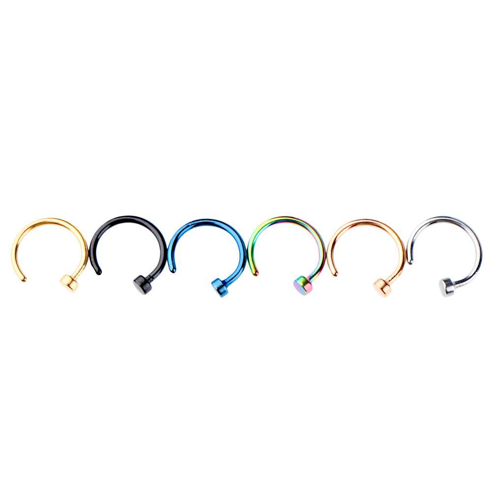 6Pcs Assorted Color Stainless Steel C-Shaped Nose Stud Rings