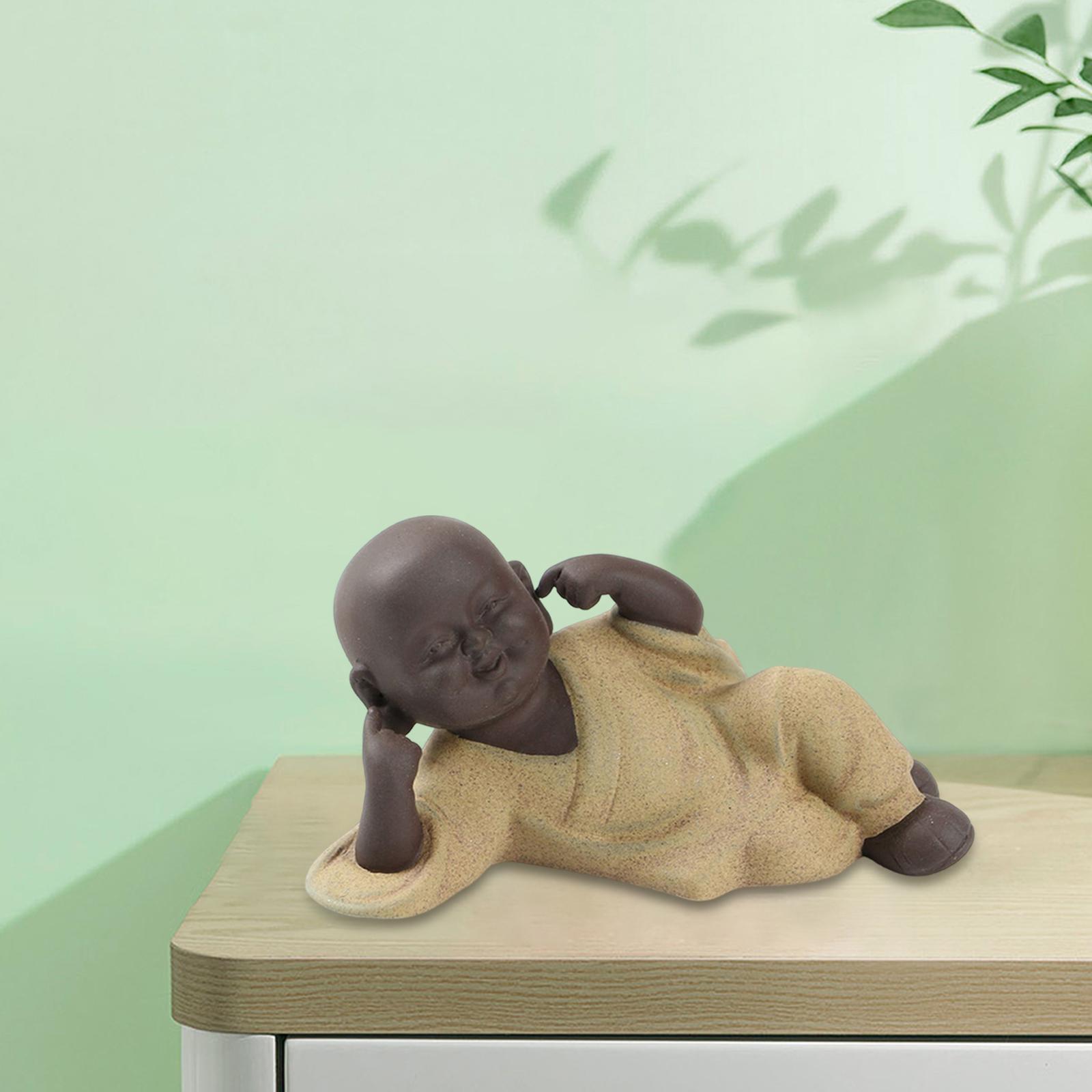 Laughing Buddha Statue Little Monk Figurine Tea Pet for Desk