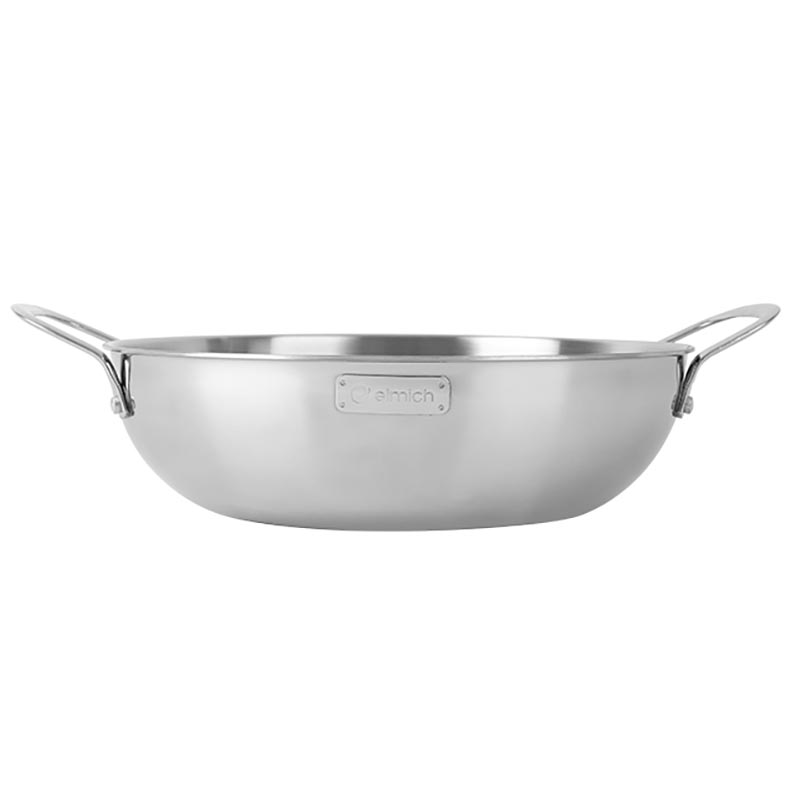 Chảo Inox 304 cao cấp 3 lớp đáy liền Elmich Tri-Max EL-379x size 28/30cm vung kính, hàng chính hãng