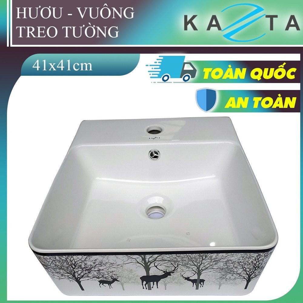 Lavabo Vừa Treo Tường Vừa Đặt Bàn Vuông Hươu Đen KAZTA KZ-CL2662