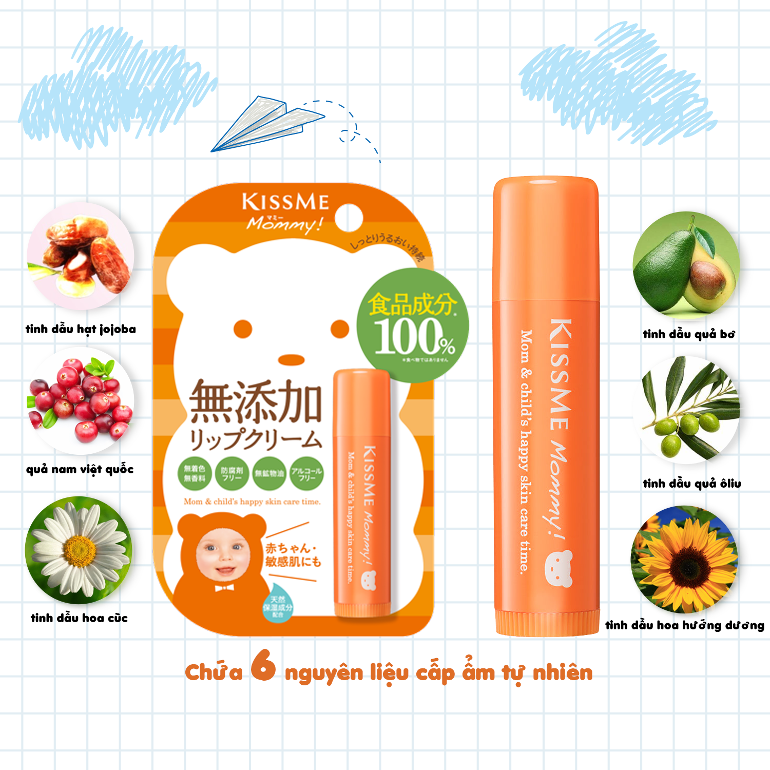 Kem Dưỡng Môi Cấp Ẩm Dành Cho Bé Từ 06 Tháng Tuổi Và Làn Da Nhạy Cảm Kissme Mommy Lip Cream N 2.5 G