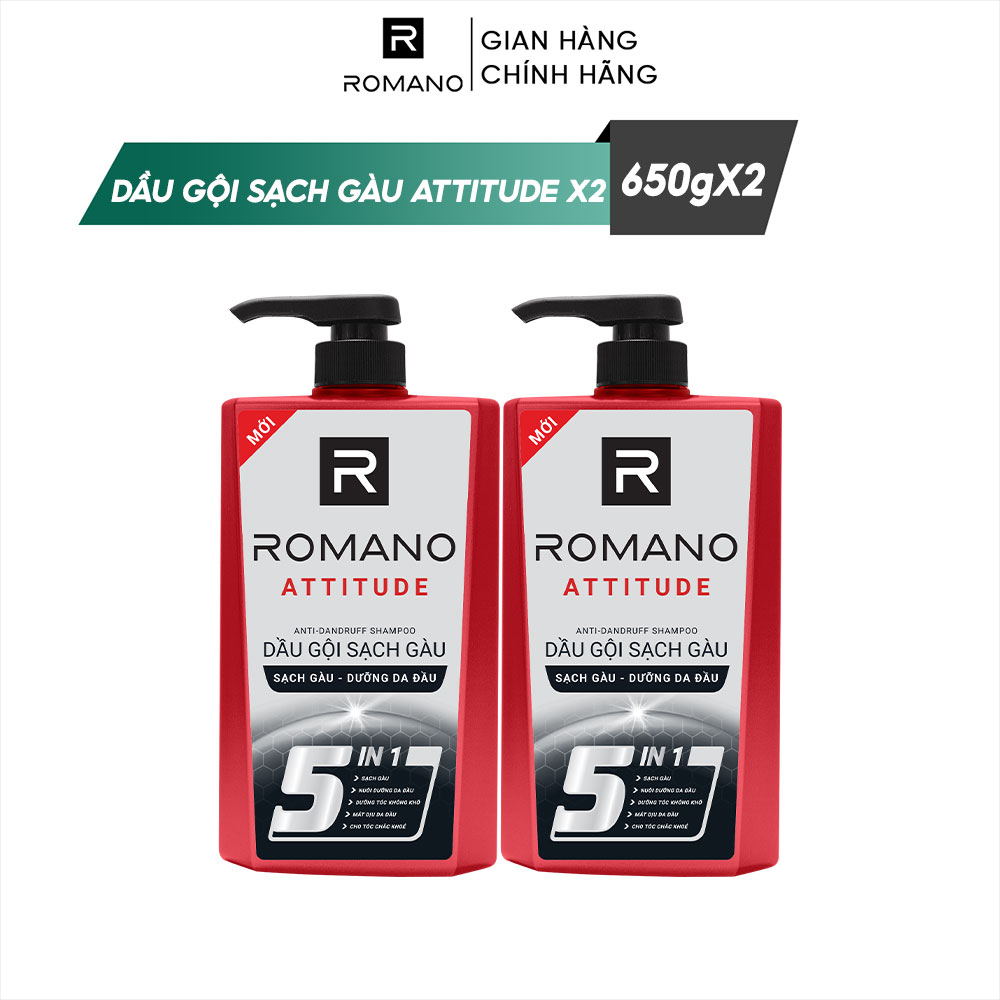 Combo 2 Dầu gội sạch gàu hương nước hoa Romano Attitude 650g/chai