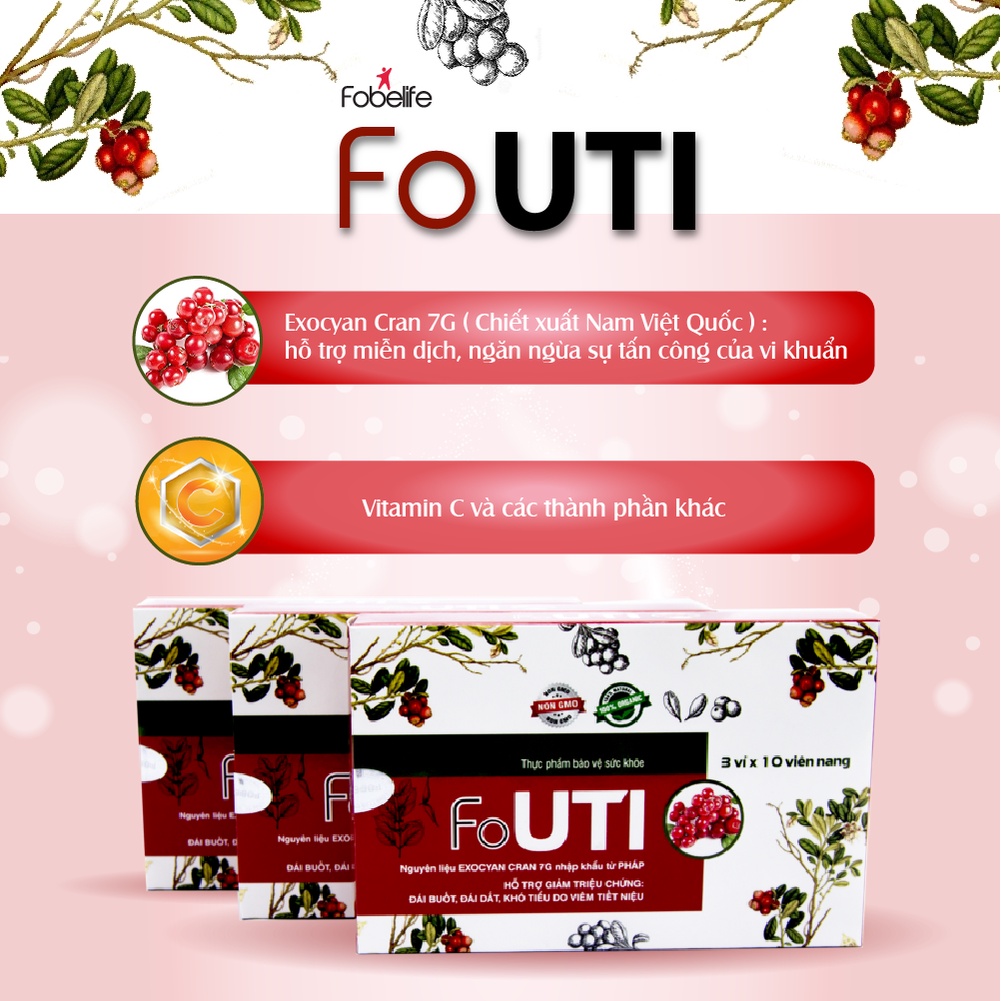 Viên Uống Giảm viêm đường tiết niệu, tiểu buốt, tiểu dắt FoUTI Hộp 30 Viên