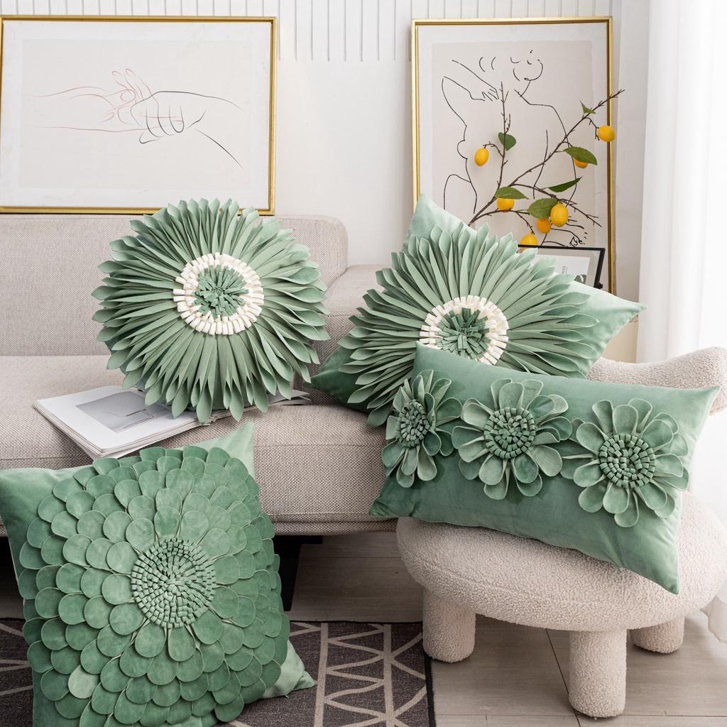 Gối trang trí sofa cao cấp, hoa văn độc lạ màu xanh rêu 45x45cm, 30x50cm