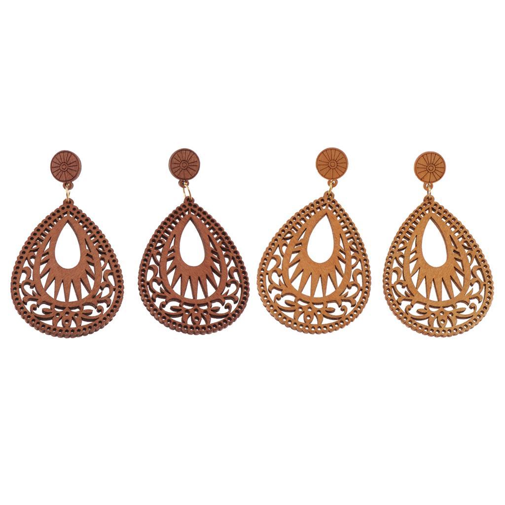 Bohemian Women Wooden Earrings Dangle Pendant Hook Earrings