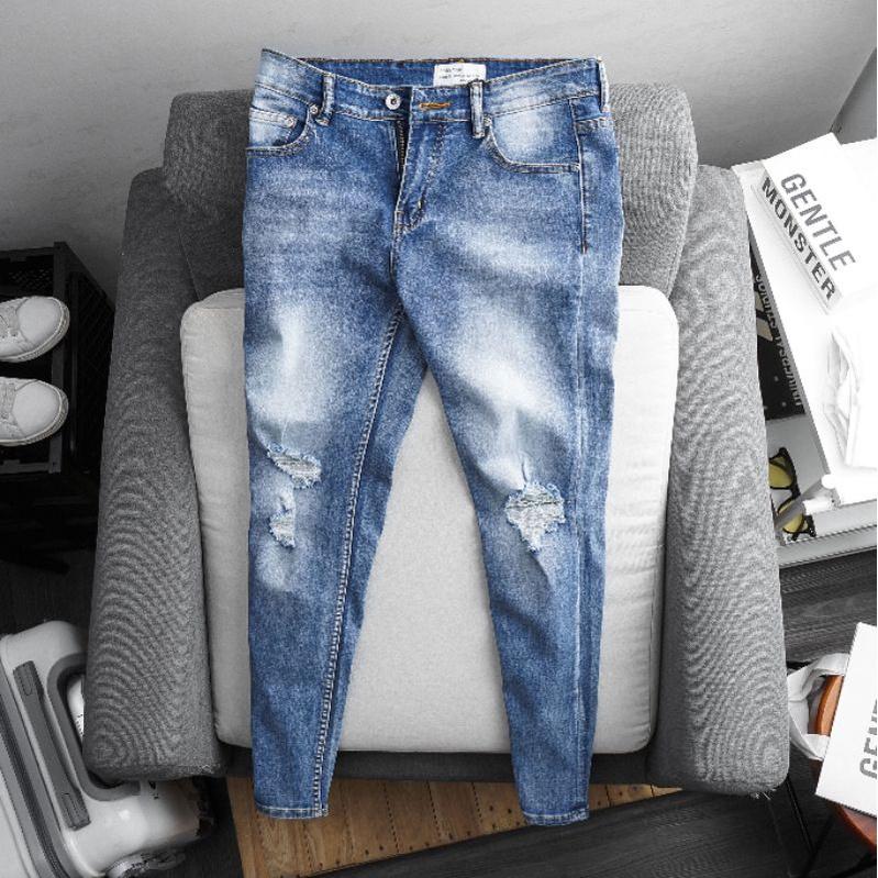 Quần jean nam mài rách VNXK slimfit ôm dáng siêu xịn