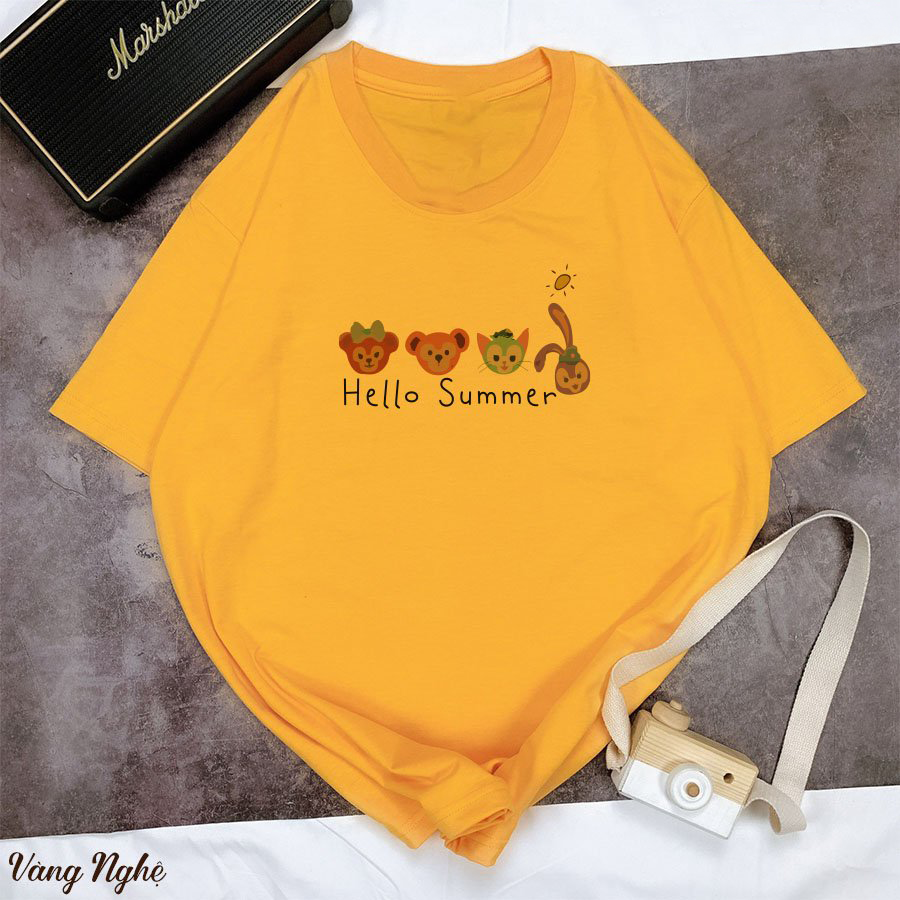 Áo Thun Nữ Tay Lỡ Màu Hồng In Icon Thú Cưng Hoạt Hình Hello Summer Local Brand DLX Áo Phông Nữ Đẹp