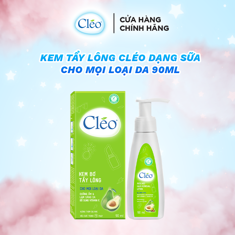 Combo Kem Bơ Tẩy Lông Nách Cléo 50g Hương Thơm Dễ Chịu &amp; Lotion Tẩy Lông Tay, Chân Cléo 90ml cho Mọi Loại Da Kể Cả Da Nhạy Cảm